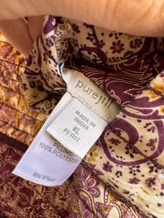 Quilted Reversible Jacket Purple Tan Gold Floral Paisley Quilt J Jill XL - Picture 8 of 12